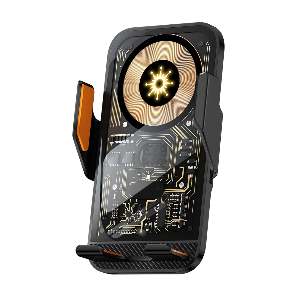 Mr.Smart Wireless Car Charger Mount, 15W Fast Charging, Transparent Cyberpunk Style, Air Vent Phone Holder with Electric Locking