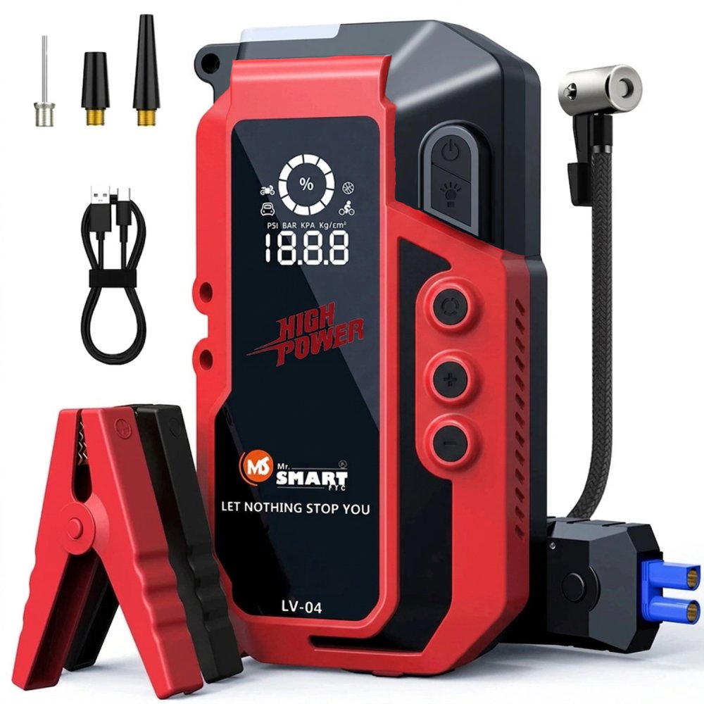 Mr Smart LV-04 Car Jump Starter, 12V 16000mAh, 4-in-1 Portable Power Bank with LED Display,