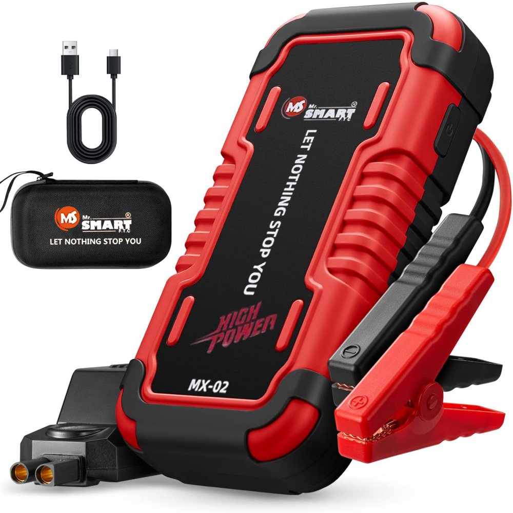 MR.SMART MX-02 Jump Starter, 3000A Peak Current, 8000mAh, 12V, for Car, SUV, Truck and Motorcycle, with LED Lamp, Power Bank
