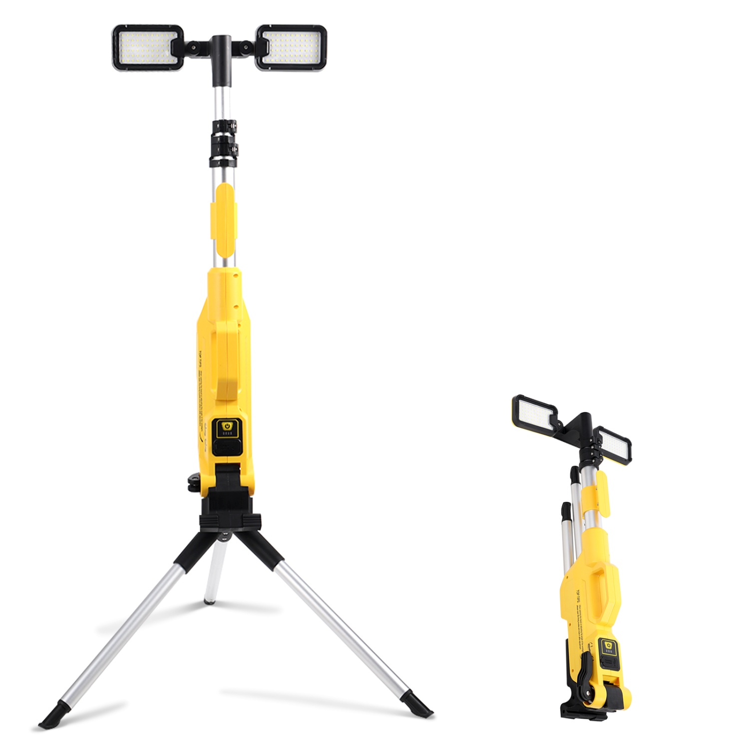 Industrial LED Work Light, 8000 Lumens Telescopic Tripod Stand, Dual Head COB Construction Light with 120m Range, Yellow and Black, Adjustable Multi-Angle