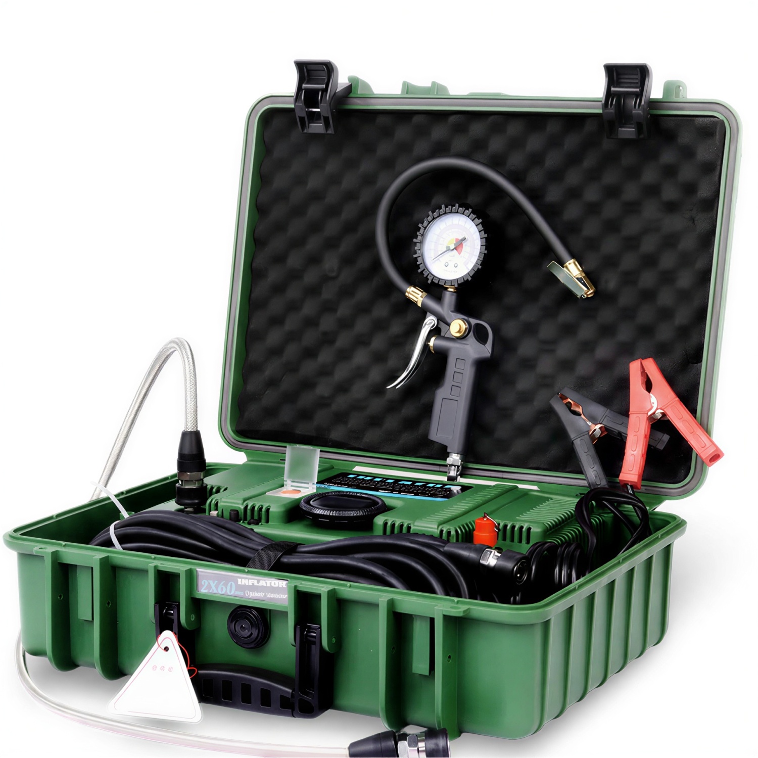 VM-104 Portable Air Compressor Kit for SUVs, RVs and ORVs, with Tire Pressure Gauge, 3 Nozzle Adapters, 8m Extension Hose