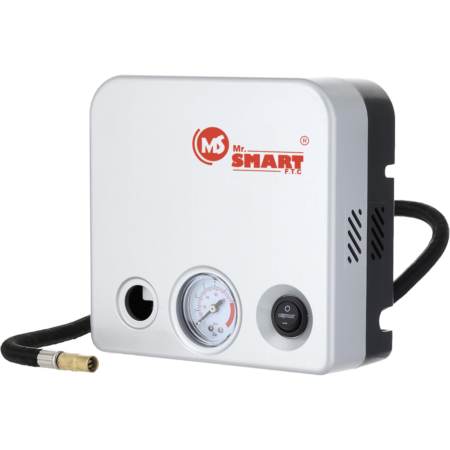 Mr. SMART F.T.C Portable Air Compressor, Fast Inflating, with Pressure Gauge and LED Light, 12V Car Tyre Inflator, Model MB-624