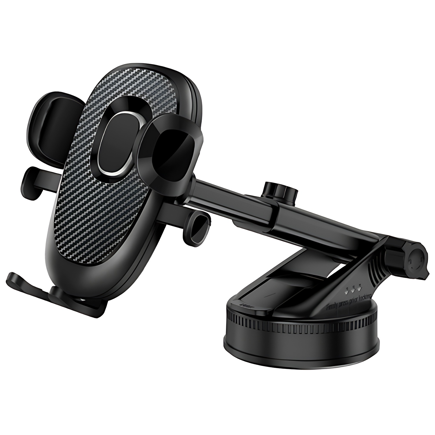 YD-12 Car Phone Mount, Carbon Fiber Pattern Dashboard Holder with Suction Cup Base, 102mm Adjustable Arm, Universal Vehicle Phone Stand