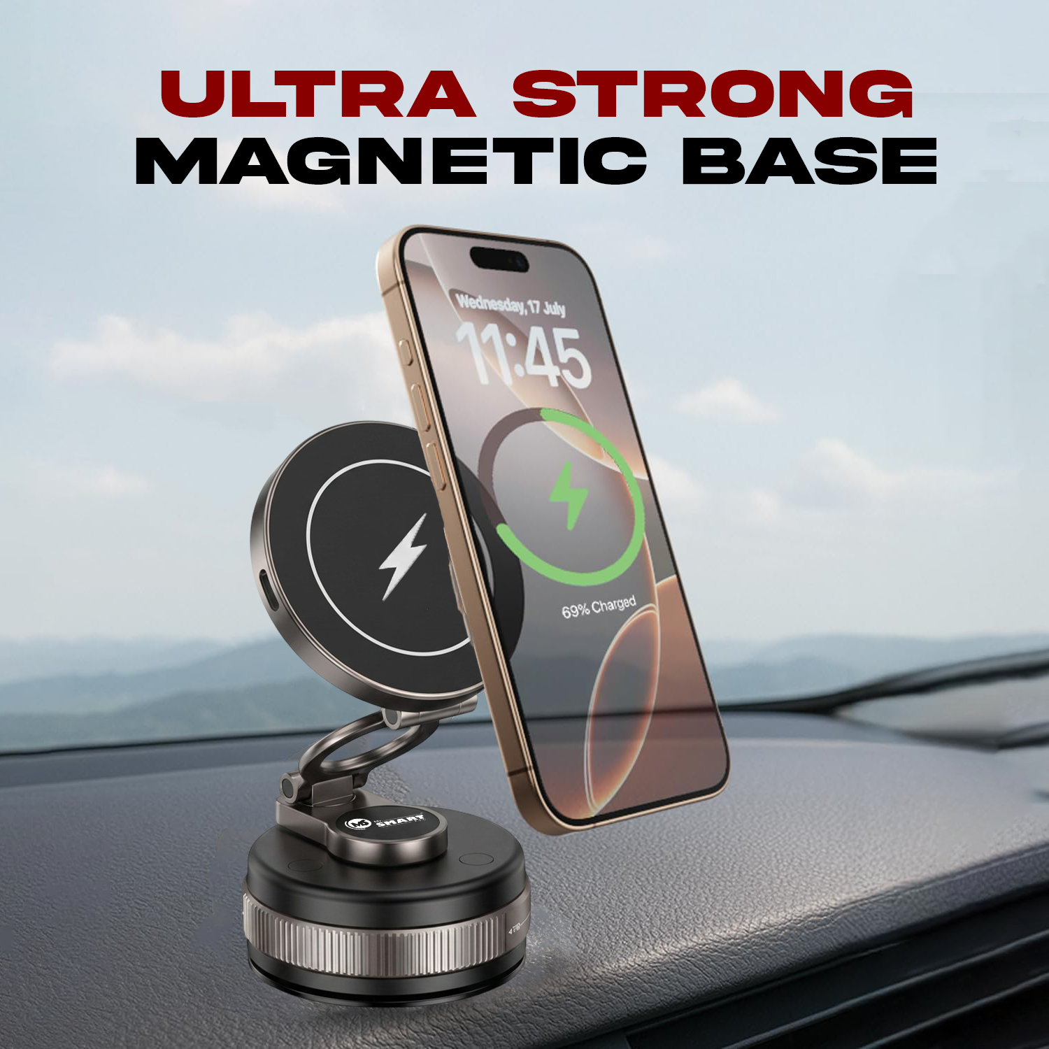 2 in 1 Magnetic Car Phone Holder compatible with MagSafe, 15W Fast Wireless Charging, 360° Rotation, Zinc Alloy, Foldable