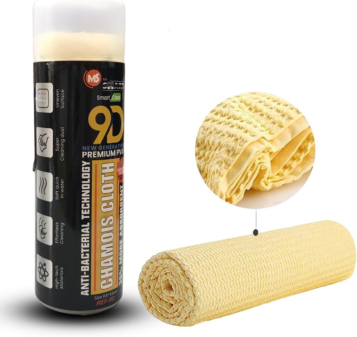 9D Premium PVA Chamois Cleaning Cloth, 64x43 cm, Multi-Surface Car and Home Cleaning