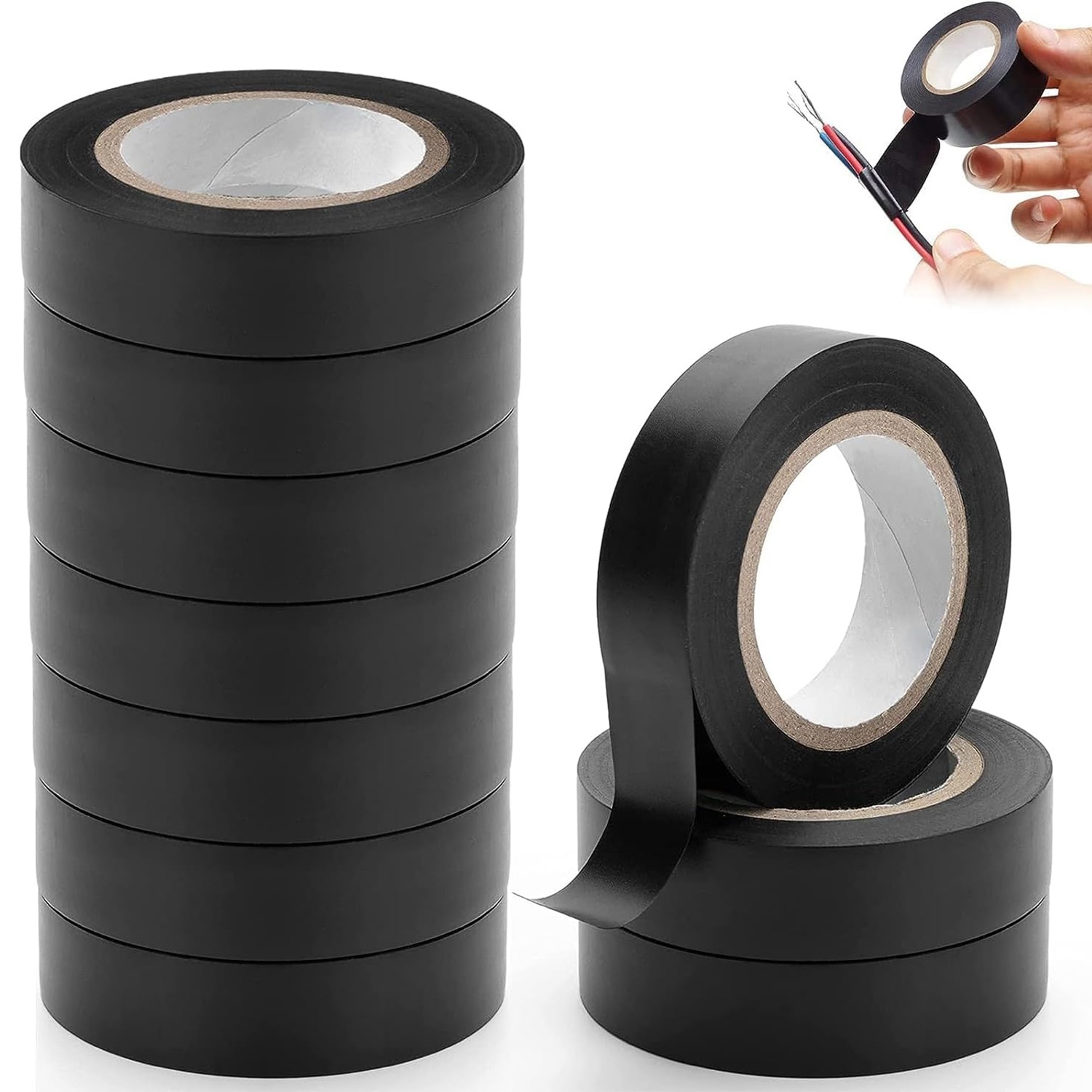 Black Electrical Insulation Vinyl Tape, 3/4 in x 66ft, 10 Pack, for Wire Wrapping, Cable Repair and Vehicle Maintenance, 600V