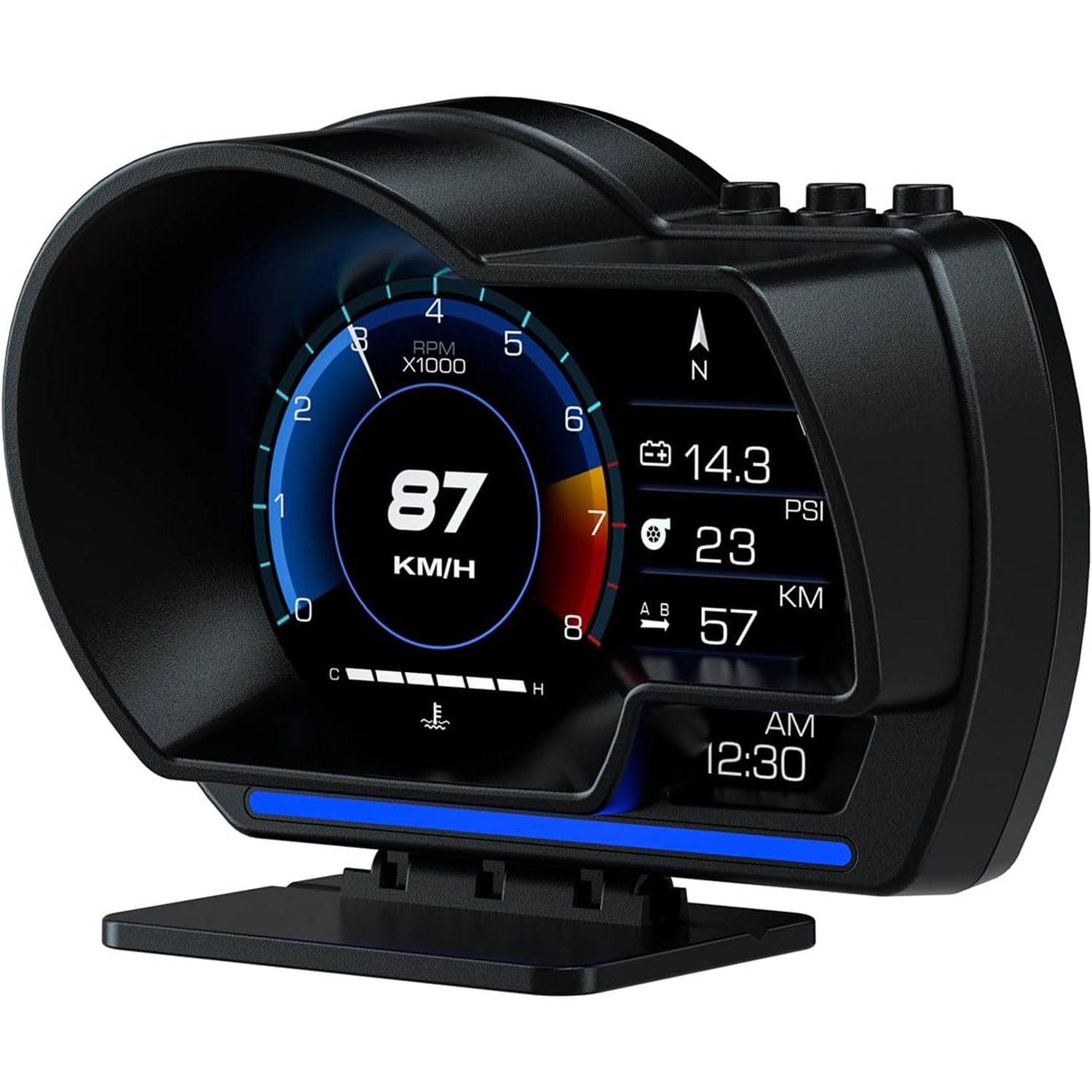 P6 Digital Car HUD Display, Multi-Interface Dashboard with Speed, RPM, Voltage, Temperature, Compass, Clock