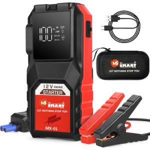 Mr. Smart MX-01 Jump Starter, 6000mAh Peak, 12V, for Car, SUV, Truck and Motorcycle, with LED Lamp and LCD Display