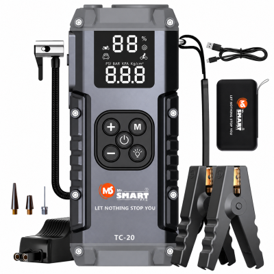 Mr. SMART TC-20 Jump Starter with Air Compressor, 20000mAh Power Bank, Digital Display, for Cars and Motorcycles