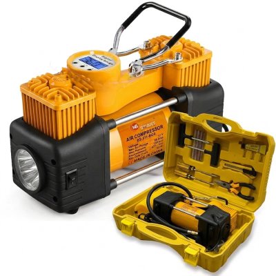 Portable Dual Cylinder Car Air Compressor, 12V, LCD Digital Screen, Built-in Flashlight, Fast Inflation, with Carry Case