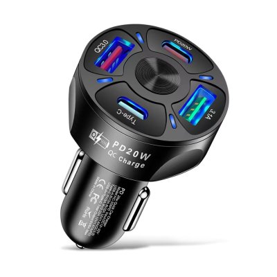 Mr.SMART 4-Port Car Charger with PD 20W and QC 3.0, Dual USB and Dual Type-C, Universal for Cars and Trucks 12-32V