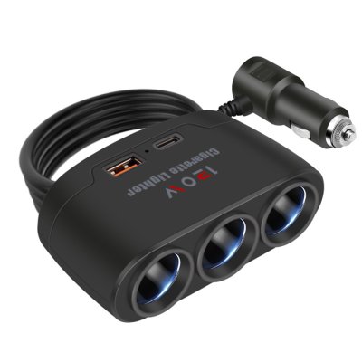 3-Way Car Cigarette Lighter Splitter Adapter, 120W, with USB and PD Port, Multi-Device Charging